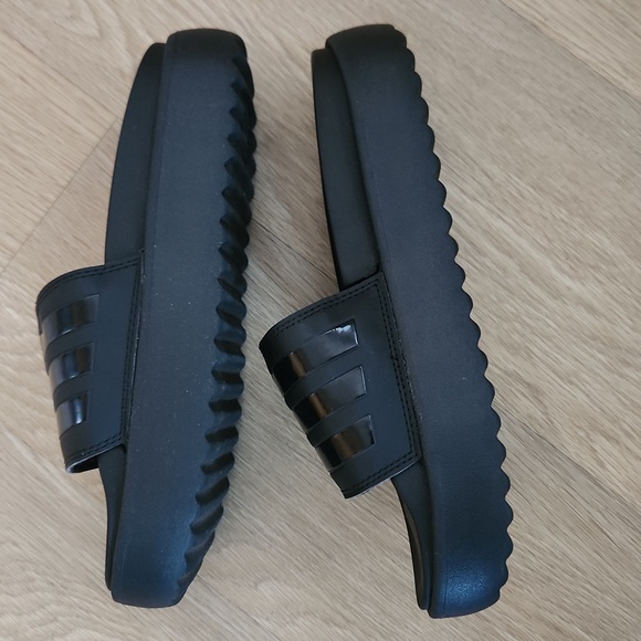 adidas Shoes - adidas Platform Black Slide Sandals with Three Stripes